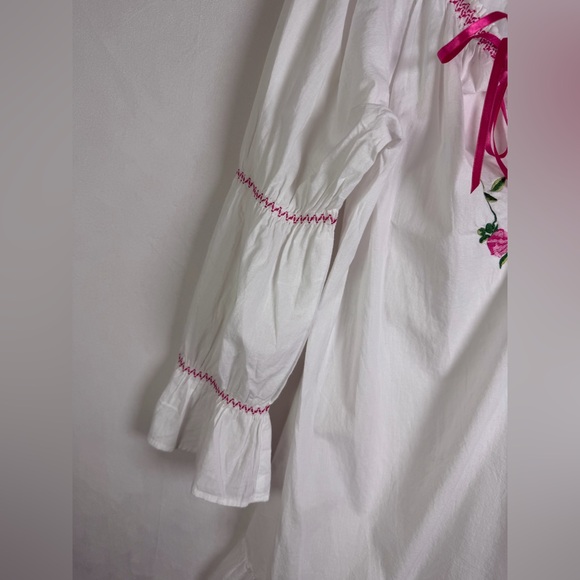 Vintage Betsey Johnson Women’s Y2K Coquette Peasant Dress Rose Embroidery Sz M - Picture 6 of 12